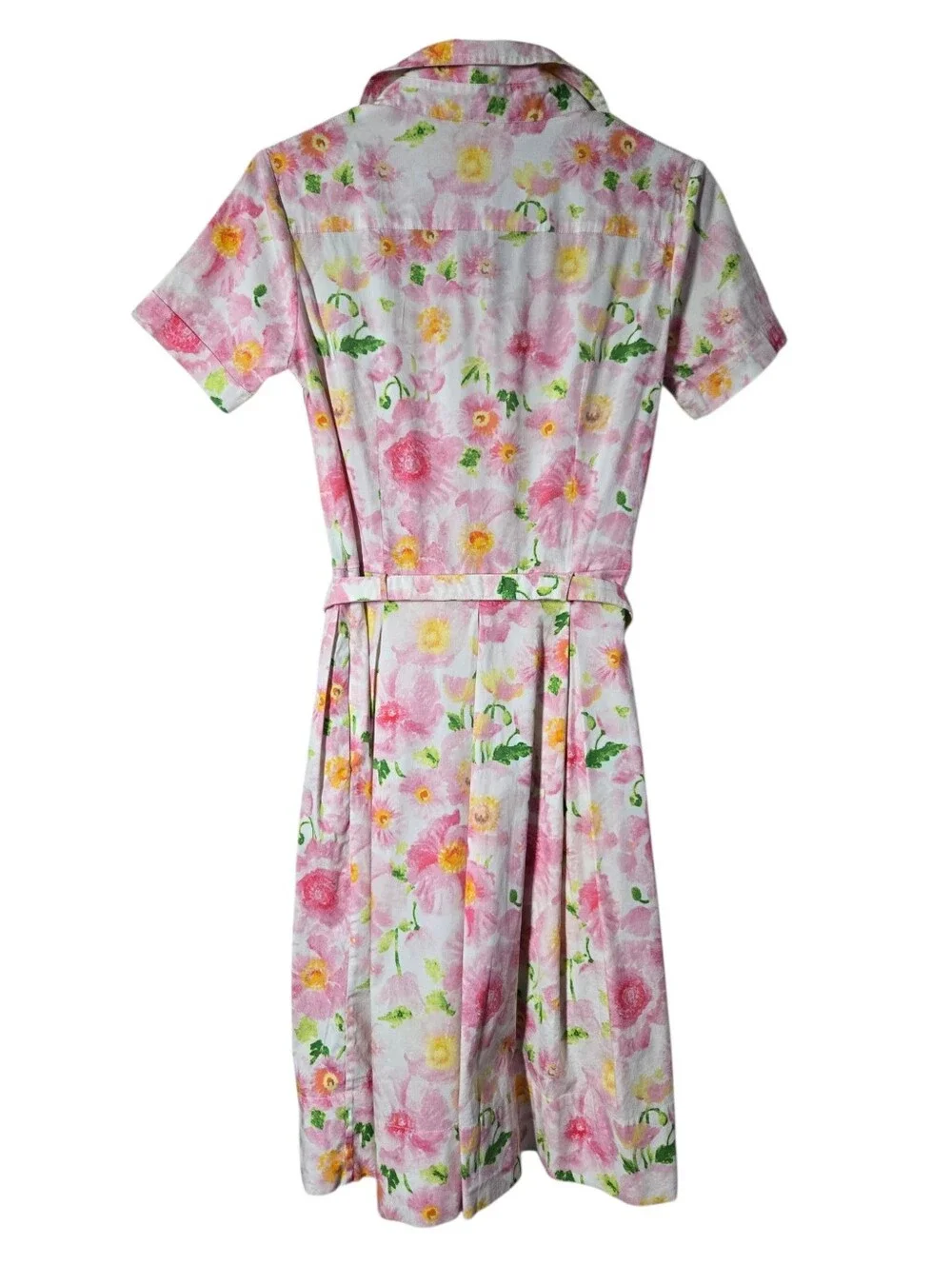 Frances Valentine Isabella Belted Floral Shirt Dress Pink Poppy Pockets